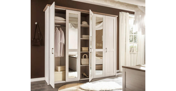 DREHTÜRENSCHRANK in Weiß, Trüffeleichefarben - Trüffeleichefarben/Weiß, LIFESTYLE, Glas/Holzwerkstoff (241/212/62cm) - Carryhome