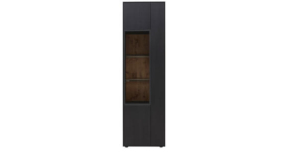 VITRINE in vollmassiv Eiche Anthrazit - Anthrazit/Schwarz, KONVENTIONELL, Glas/Holz (60/206/39cm) - Valnatura