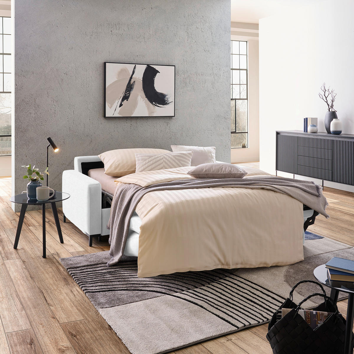 SCHLAFSOFA Webstoff Weiß  - Schwarz/Weiß, KONVENTIONELL, Textil/Metall (187/84/97cm) - Livetastic
