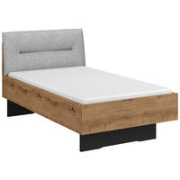 BETT 100/200 cm,  in Graphitfarben, Grau, Eiche Artisan, gepolstertes Kopfteil  - Graphitfarben/Eiche Artisan, Trend, Textil (100/200cm) - Stylife