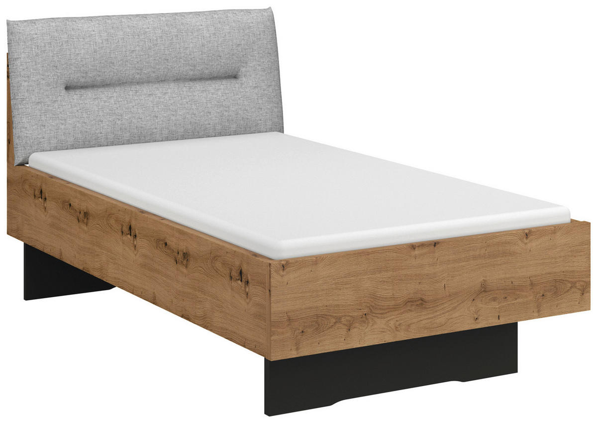 BETT 100/200 cm,  in Graphitfarben, Grau, Eiche Artisan, gepolstertes Kopfteil  - Graphitfarben/Eiche Artisan, Trend, Textil (100/200cm) - Stylife