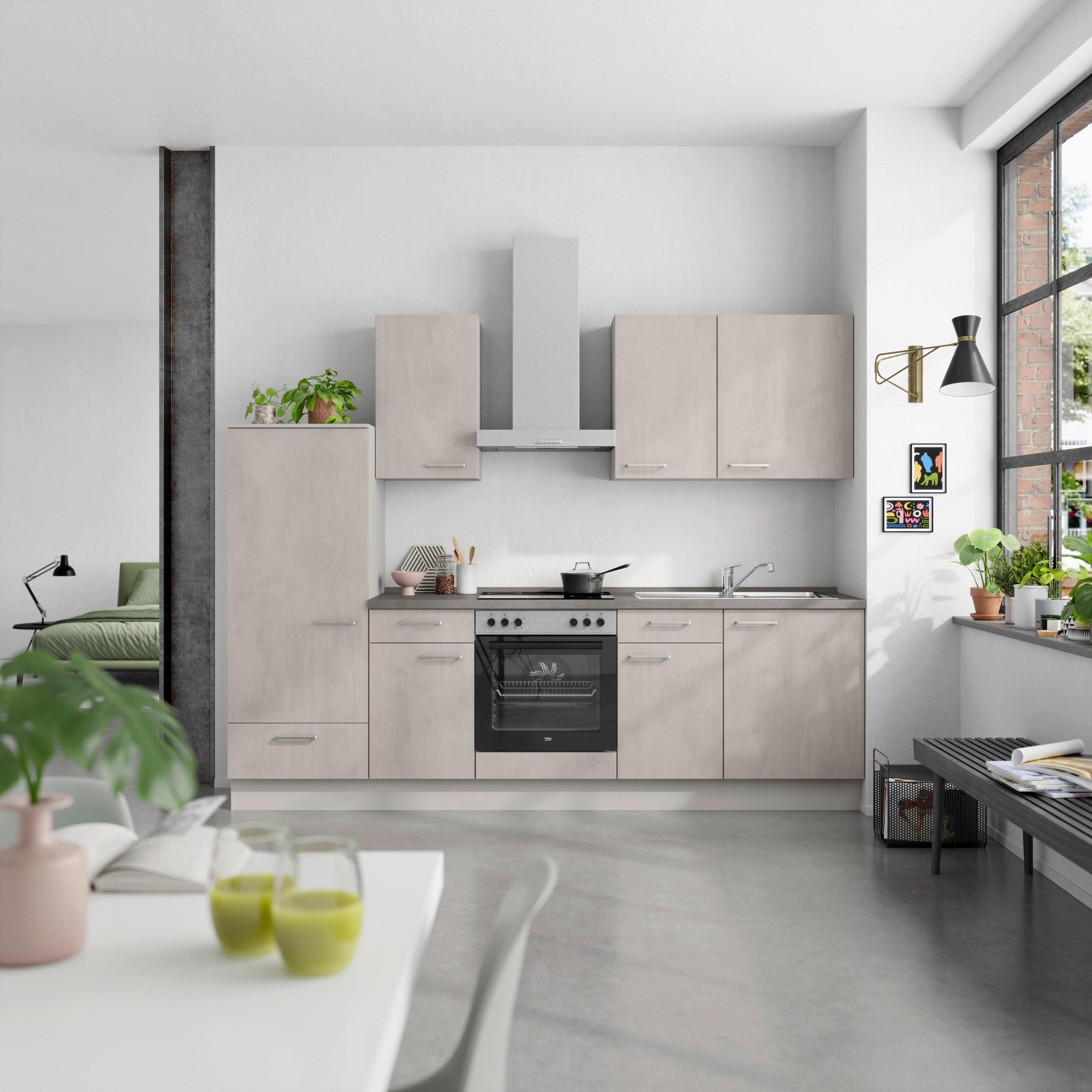 KÜCHENBLOCK Riva 270 cm  in Grau, Schieferfarben  - Schieferfarben/Edelstahlfarben, MODERN, Holzwerkstoff/Metall (270cm) - Nobilia