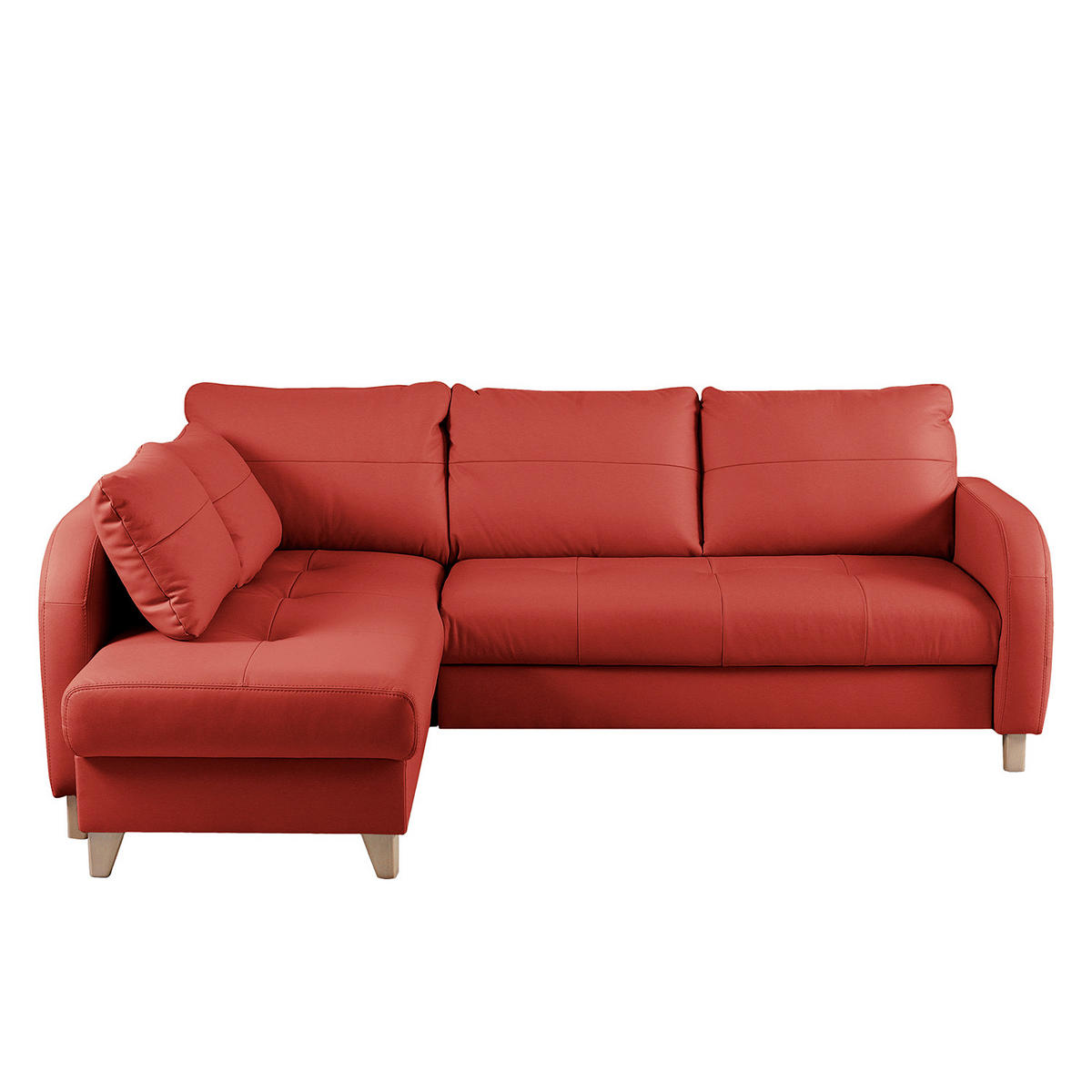 ECKSOFA Rot Echtleder Lederlook  - Buchefarben/Rot, Design, Leder/Holz (227/168cm) - Livetastic