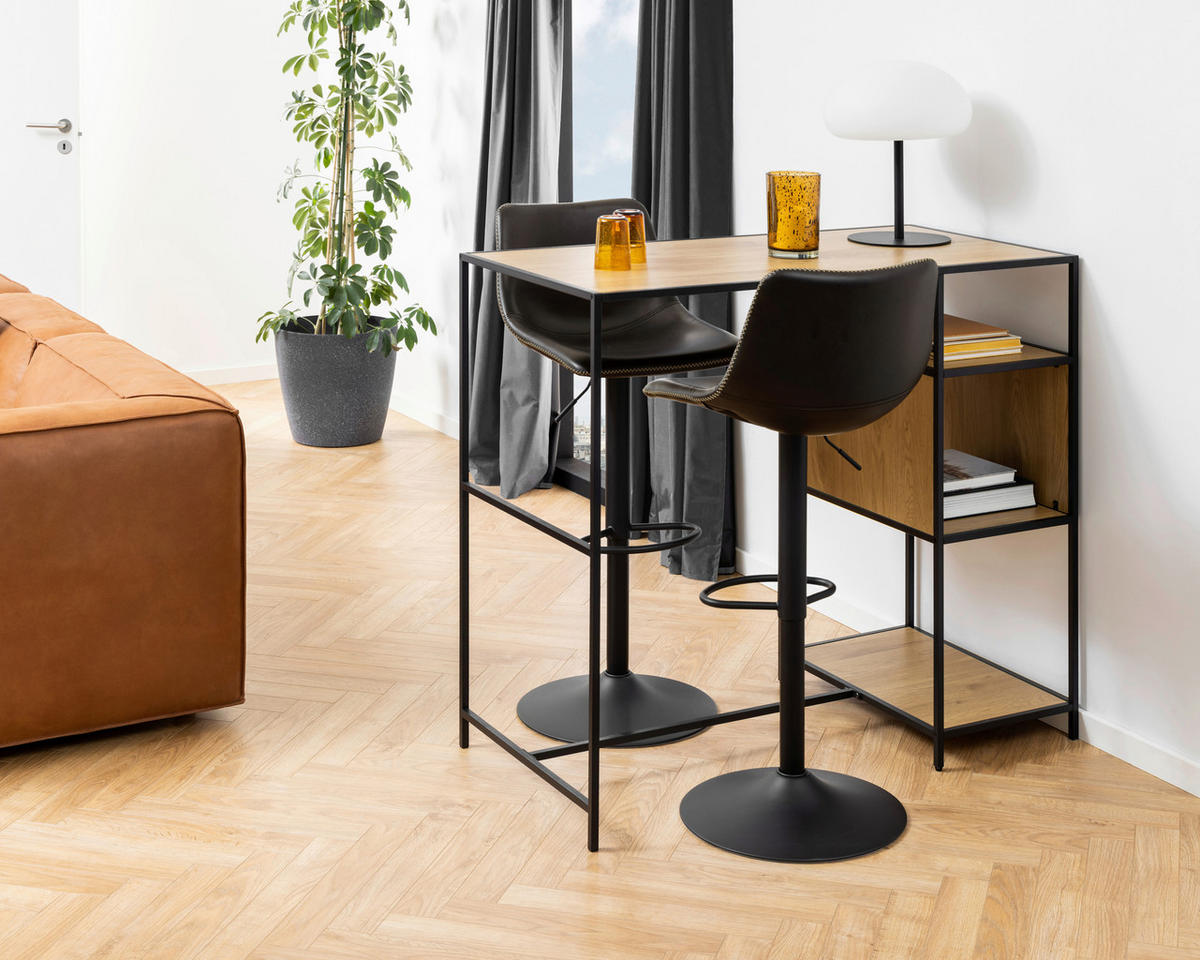BARHOCKER Lederlook Schwarz  - Creme/Schwarz, Trend, Textil/Metall (47/110/51cm) - MID.YOU