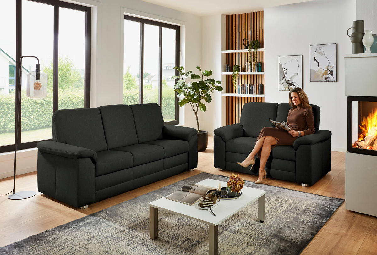 SITZGARNITUR  in Chenille Anthrazit  - Anthrazit/Alufarben, KONVENTIONELL, Textil/Metall (208/156/96/89cm) - Beldomo Comfort