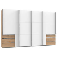 SCHWEBETÜRENSCHRANK 350,00/216,00/65,00 cm 4-türig Weiß, Eichefarben  - Chromfarben/Eichefarben, Basics, Holzwerkstoff/Metall (350,00/216,00/65,00cm) - MID.YOU