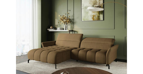 ECKSOFA Olivgrün Flachgewebe Rücken echt, Kopfteilverstellung, Sitztiefenverstellung  - Schwarz/Olivgrün, KONVENTIONELL, Textil/Metall (175/272cm) - Carryhome