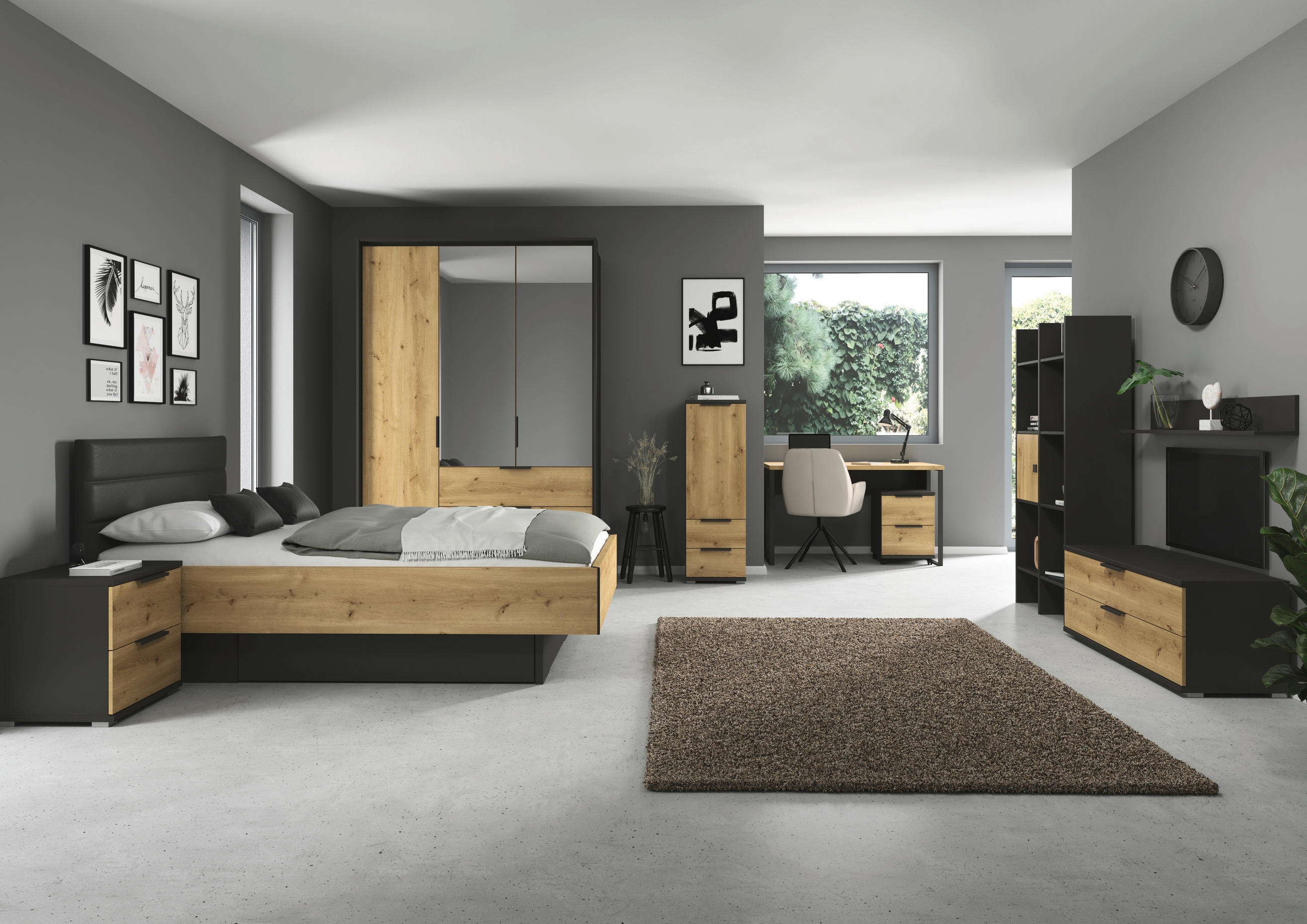 BETT 120/200 cm  in Graphitfarben, Eichefarben  - Eichefarben/Dunkelgrau, KONVENTIONELL (120/200cm) - Xora