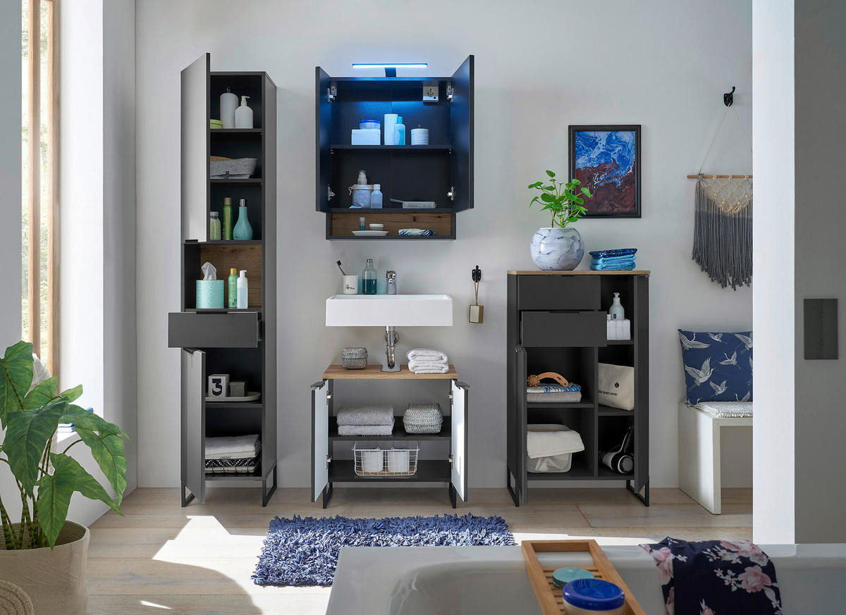 SPIEGELSCHRANK 60/75/23 cm  - Schwarz, KONVENTIONELL, Glas/Holzwerkstoff (60/75/23cm) - home24