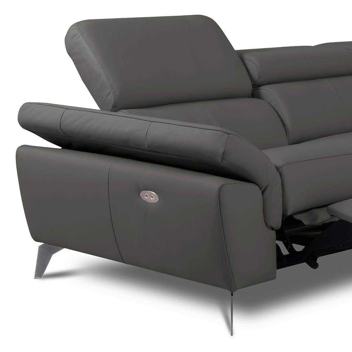 ECKSOFA Lederlook Echtleder Anthrazit  - Chromfarben/Anthrazit, Design, Leder/Textil (252/179cm) - Livetastic