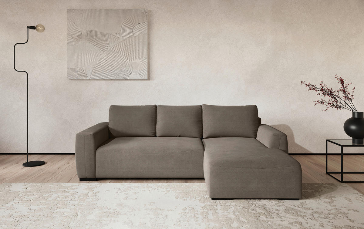 ECKSOFA  in Cord Taupe  - Taupe/Schwarz, Trend, Kunststoff/Textil (252/170cm) - MID.YOU