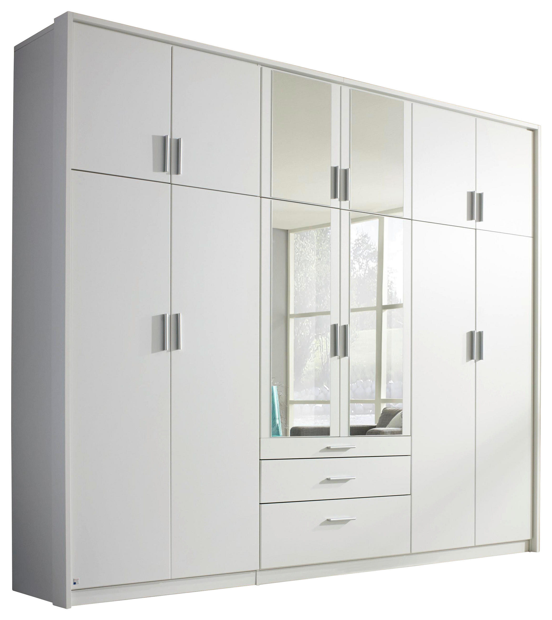 Drehtürenschrank Mit Spiegel 275cm Hildesheim, Weiß Dekor