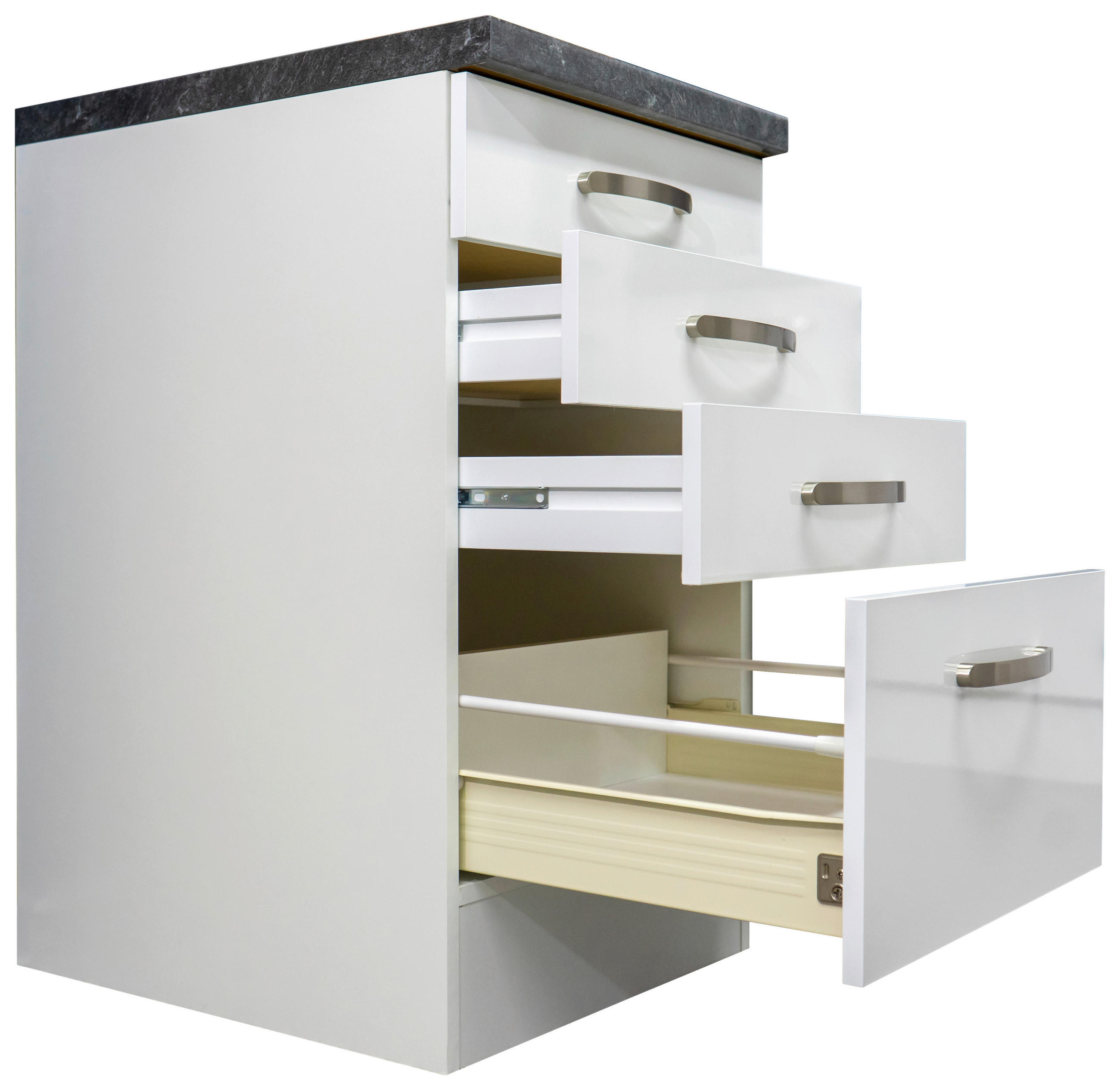 SCHUBKASTENUNTERSCHRANK 50/86/60 cm  in Weiß, Weiß Hochglanz  - Edelstahlfarben/Weiß Hochglanz, MODERN, Holzwerkstoff/Metall (50/86/60cm) - FlexWell