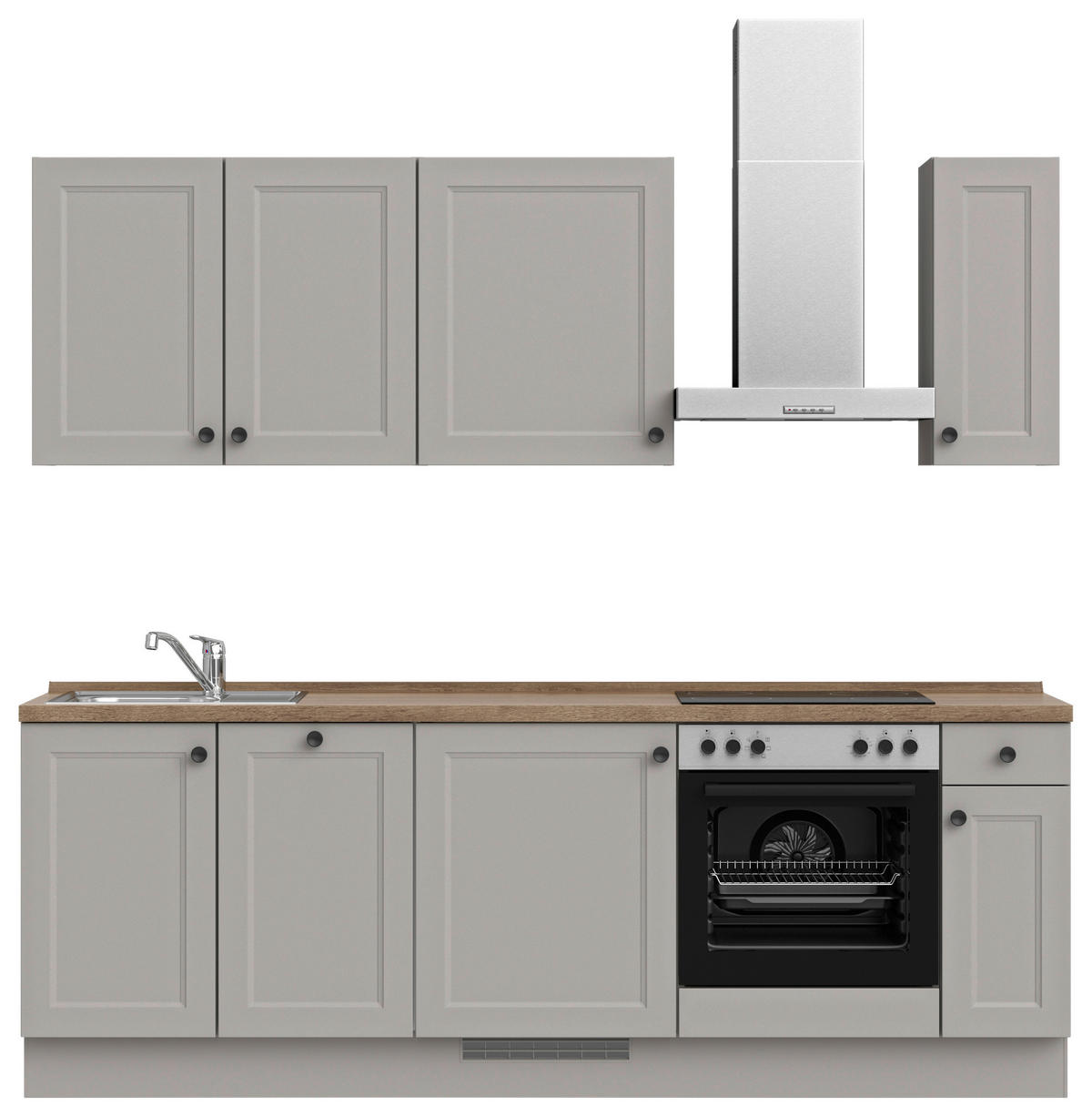 KÜCHENBLOCK 240 cm   in Grau, Eiche dunkel  - Eiche dunkel/Schwarz, MODERN, Holzwerkstoff/Metall (240cm) - Nobilia