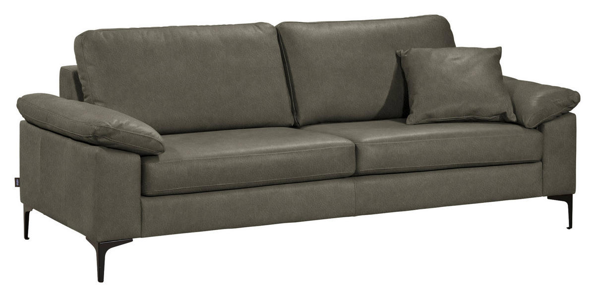 3-SITZER-SOFA  in Echtleder Grau   - Schwarz/Grau, Design, Leder/Metall (224/83/97cm) - Schöner Wohnen