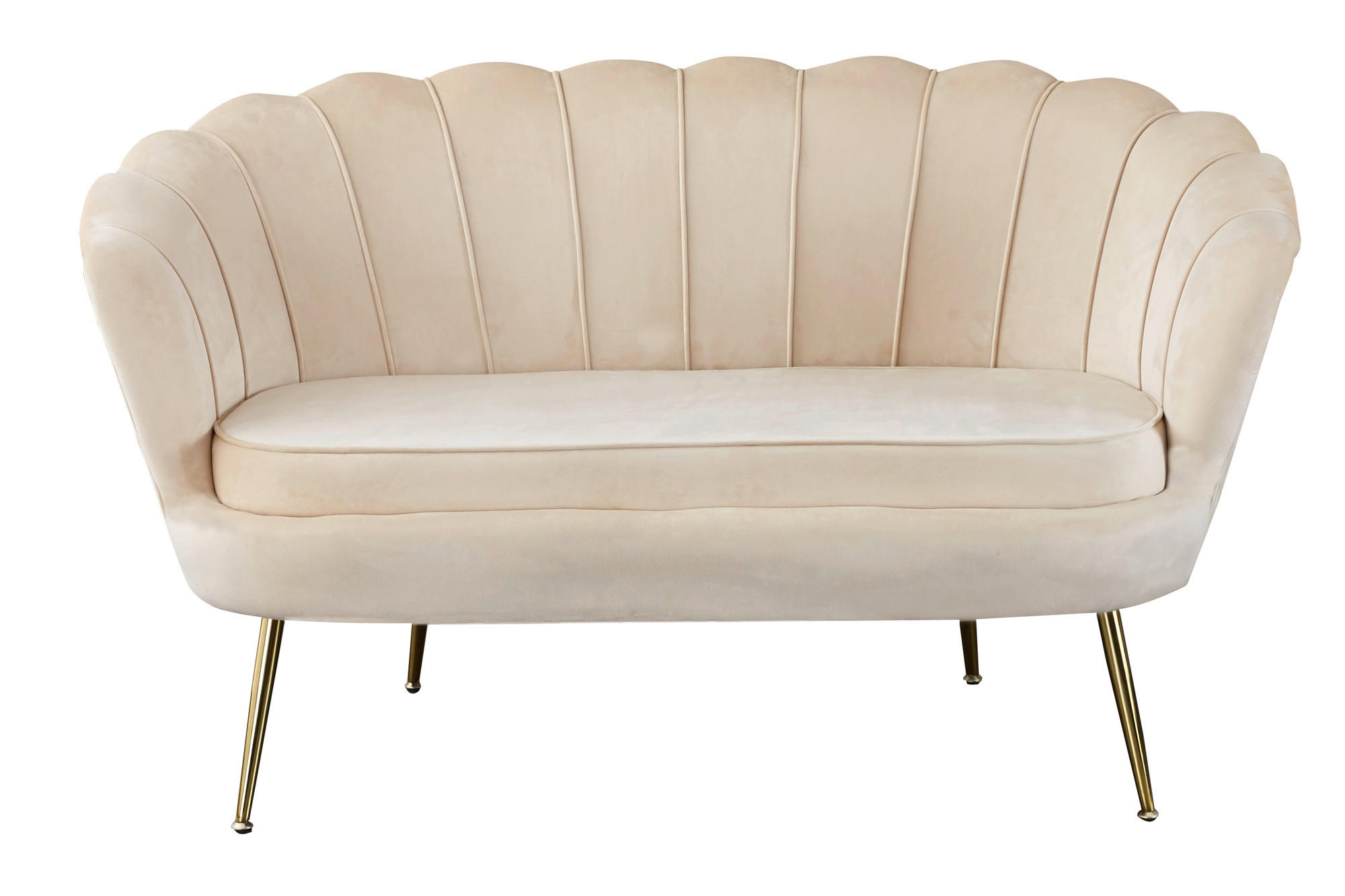 2-SITZER-SOFA in Samt Beige - Beige/Goldfarben, MODERN, Textil/Metall (136/78/77cm) - Livetastic