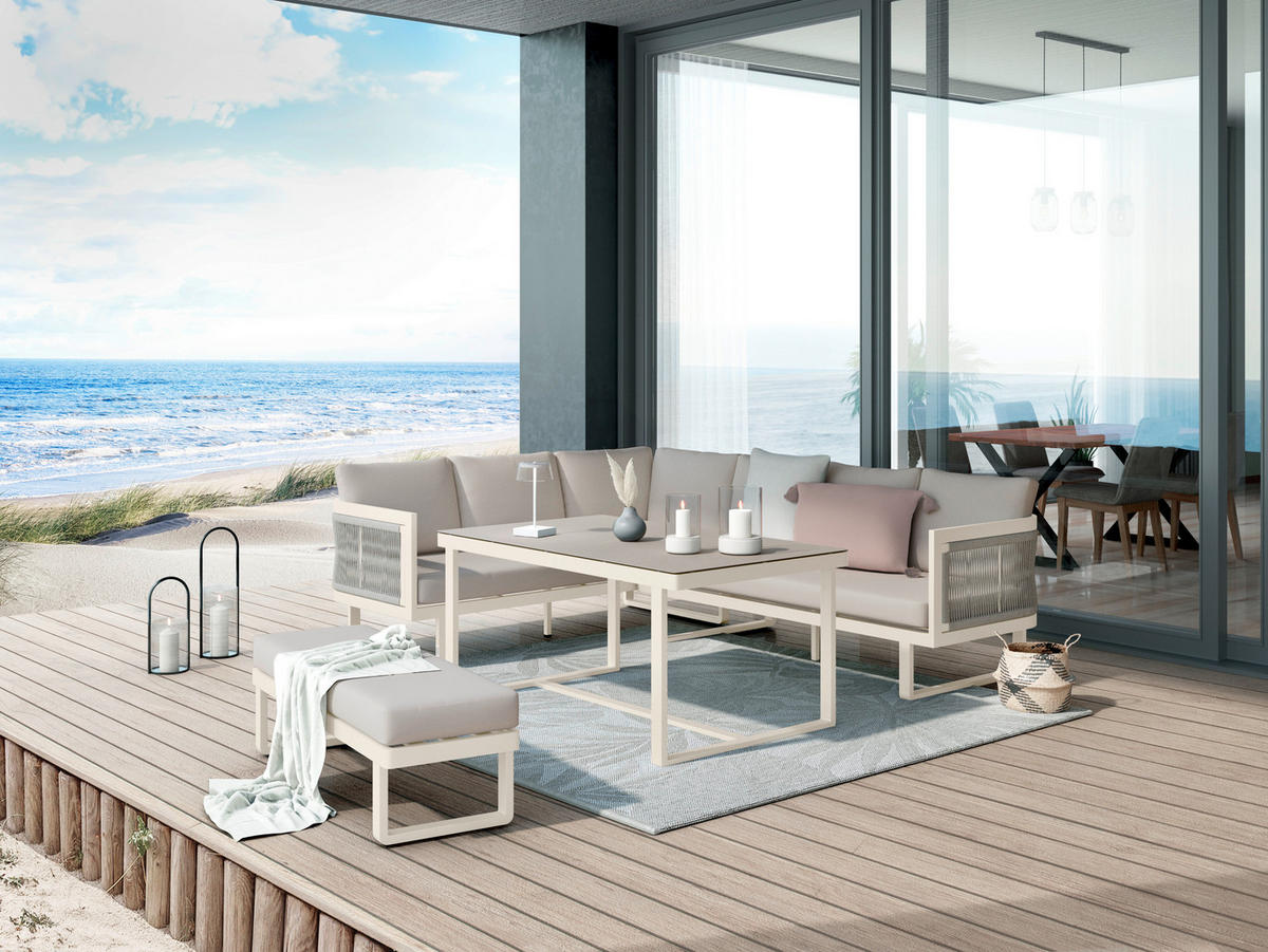 DINING-LOUNGESET 190/241 cm Aluminium  - Beige/Hellgrau, Design, Glas/Textil (190/241cm) - Amatio