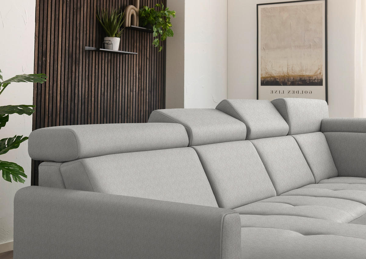 WOHNLANDSCHAFT Beldomo System in Flachgewebe Hellgrau  - Hellgrau/Schwarz, KONVENTIONELL, Textil/Metall (174/333/215cm) - Beldomo System