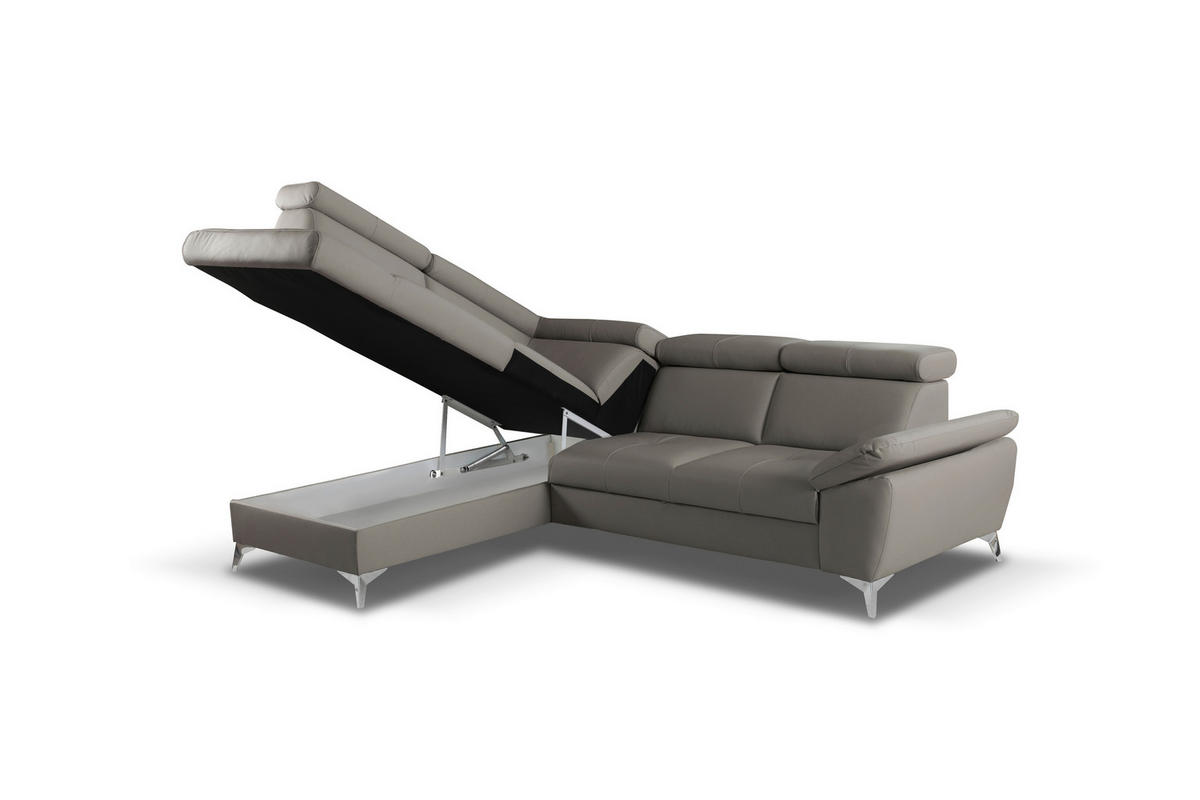 CANAPEA MODULARĂ piele nămol  - nămol/culoare crom, metal/piele (197/252cm) - Celina Home