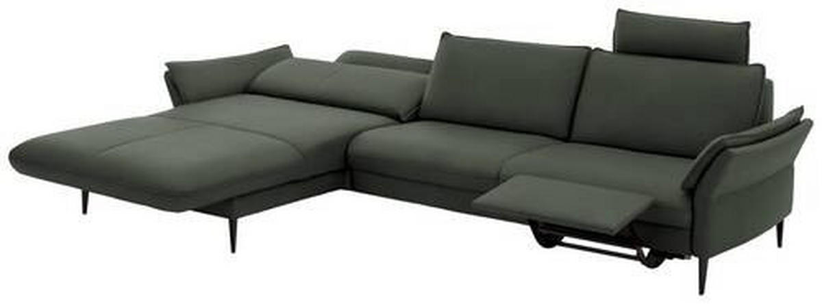 ECKSOFA in Echtleder Olivgrün  - Schwarz/Olivgrün, Design, Leder/Metall (172/334cm) - Valdera