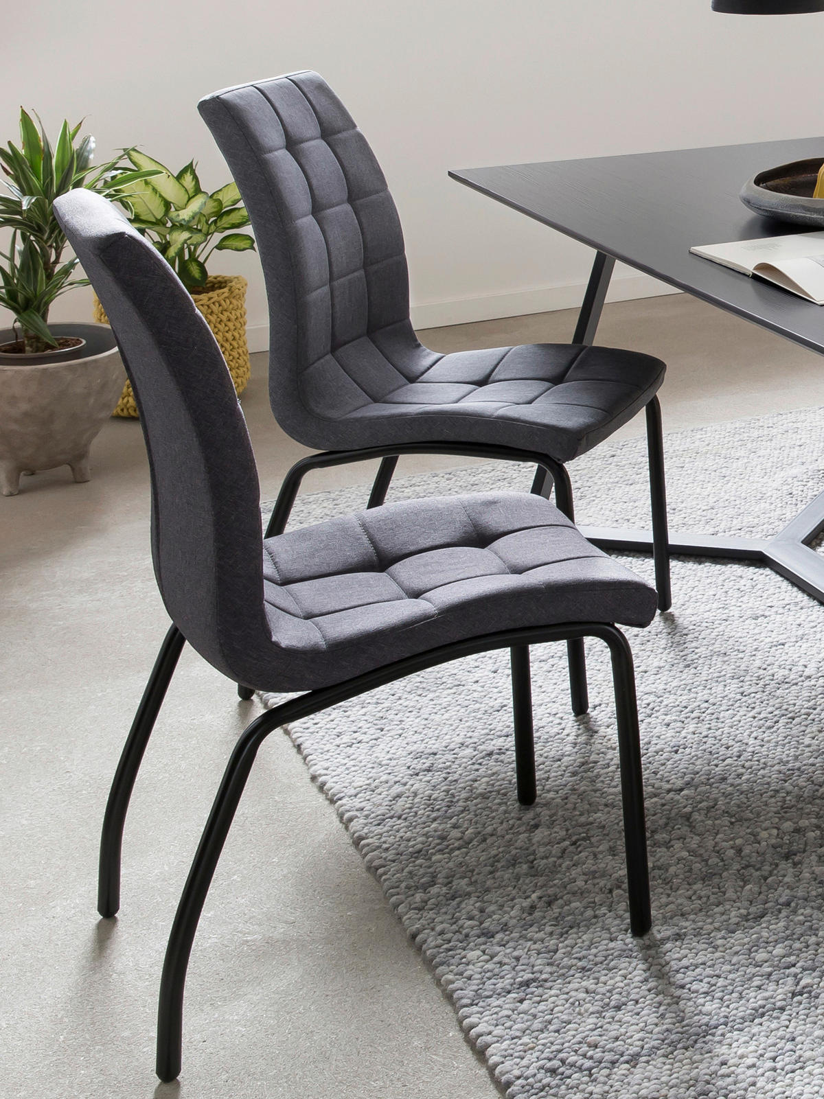 STUHL-SET 2 Stück  in Textil  - Dunkelgrau/Schwarz, Design, Textil/Metall (42/103/58,5cm) - Livetastic