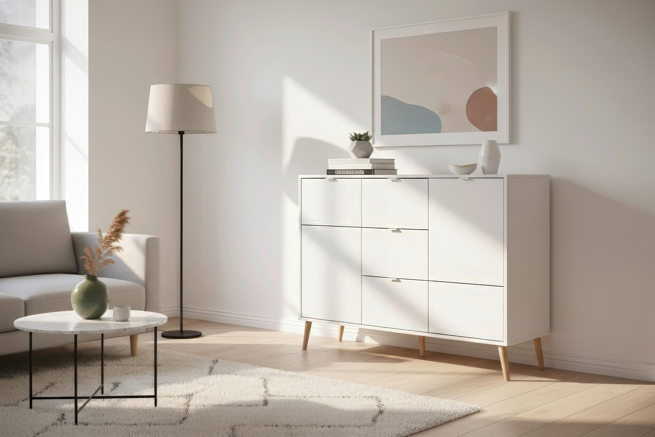 KOMMODE Soma  in 115/91/40 cm  - Eichefarben/Weiß, Design, Holzwerkstoff/Kunststoff (115/91/40cm) - MID.YOU