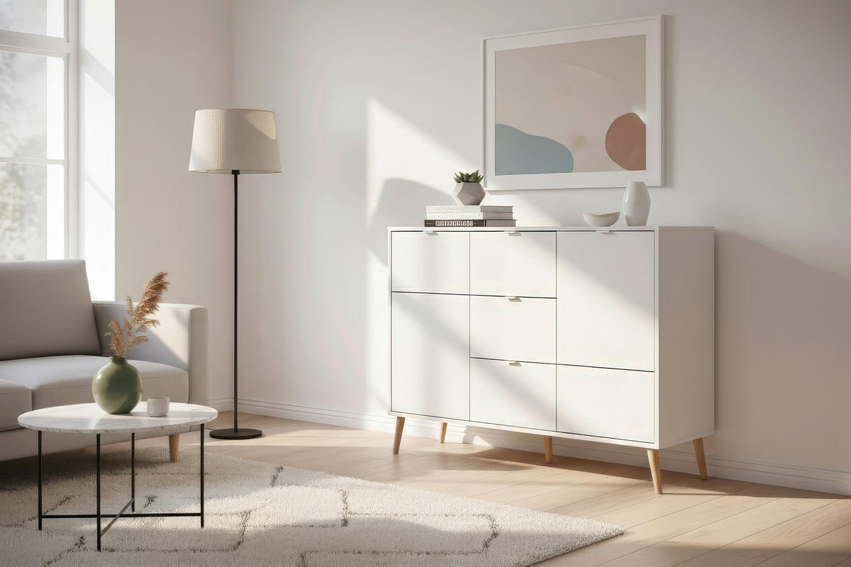 KOMMODE Soma  in 115/91/40 cm  - Eichefarben/Weiß, Design, Holzwerkstoff/Kunststoff (115/91/40cm) - MID.YOU