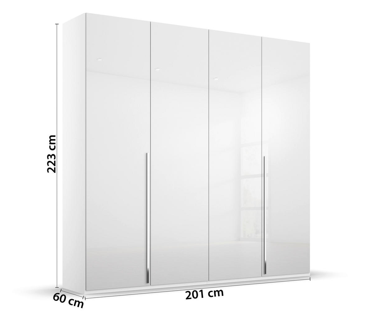 DREHTÜRENSCHRANK in Weiss, Weiss Hochglanz  - Weiss Hochglanz/Chromfarben, Design, Holzwerkstoff/Metall (201/223/60cm) - home24