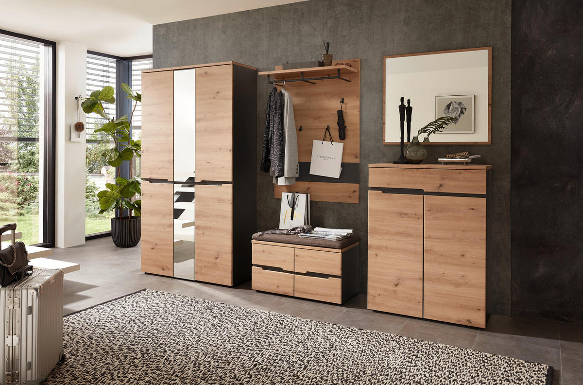 GARDEROBE 6-teilig  in 295/192/38 cm  - Graphitfarben/Eiche Artisan, Design, Glas/Holzwerkstoff (295/192/38cm) - Voleo