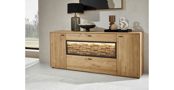 SIDEBOARD Altholz, Wildeiche vollmassiv Wildeiche Einlegeböden  - Wildeiche/Graphitfarben, Natur, Holz/Metall (211,9/89,5/45,2cm) - Valnatura