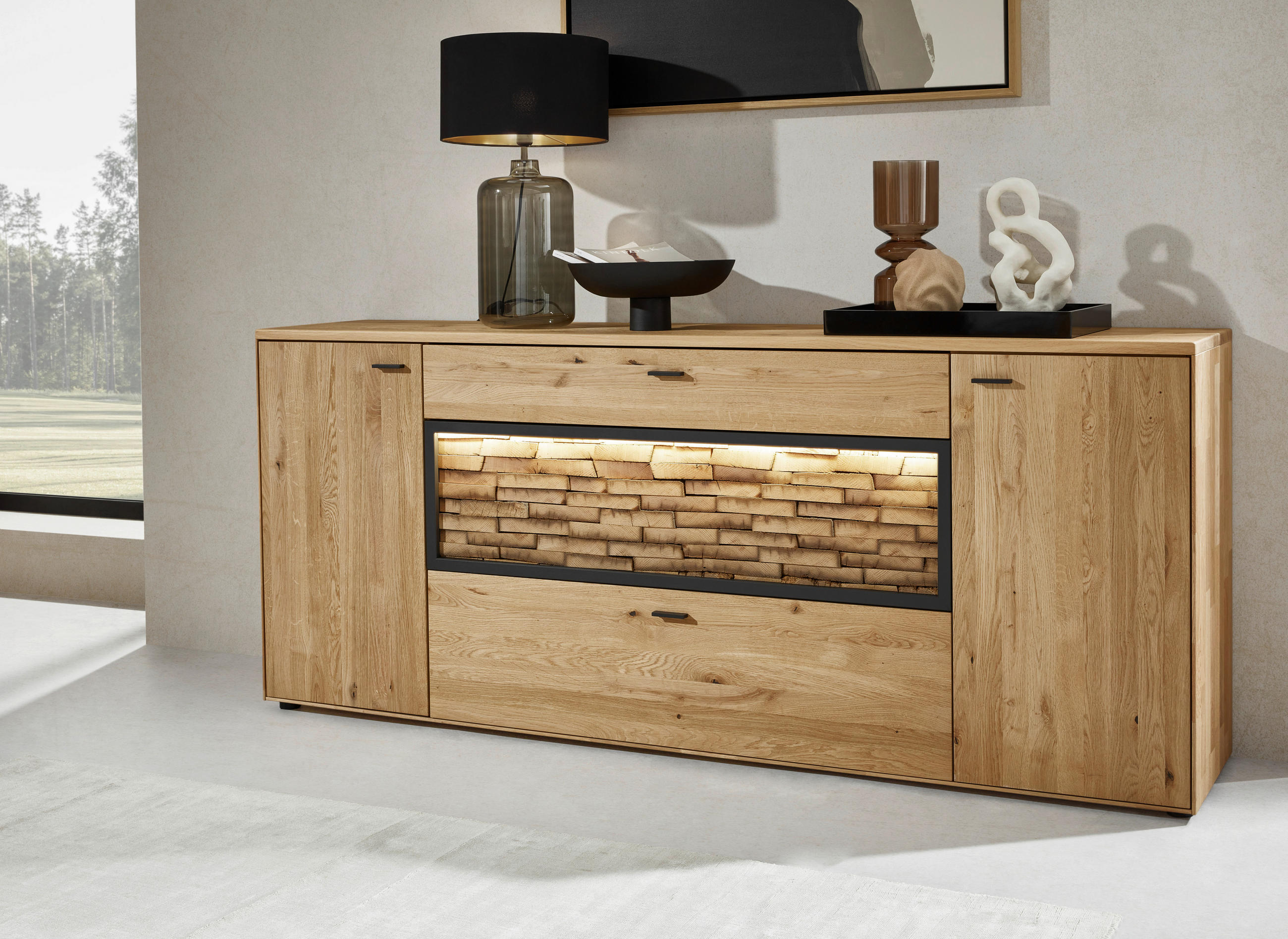 SIDEBOARD  in 211,9/89,5/45,2 cm  - Wildeiche/Graphitfarben, Natur, Holz/Metall (211,9/89,5/45,2cm) - Valnatura