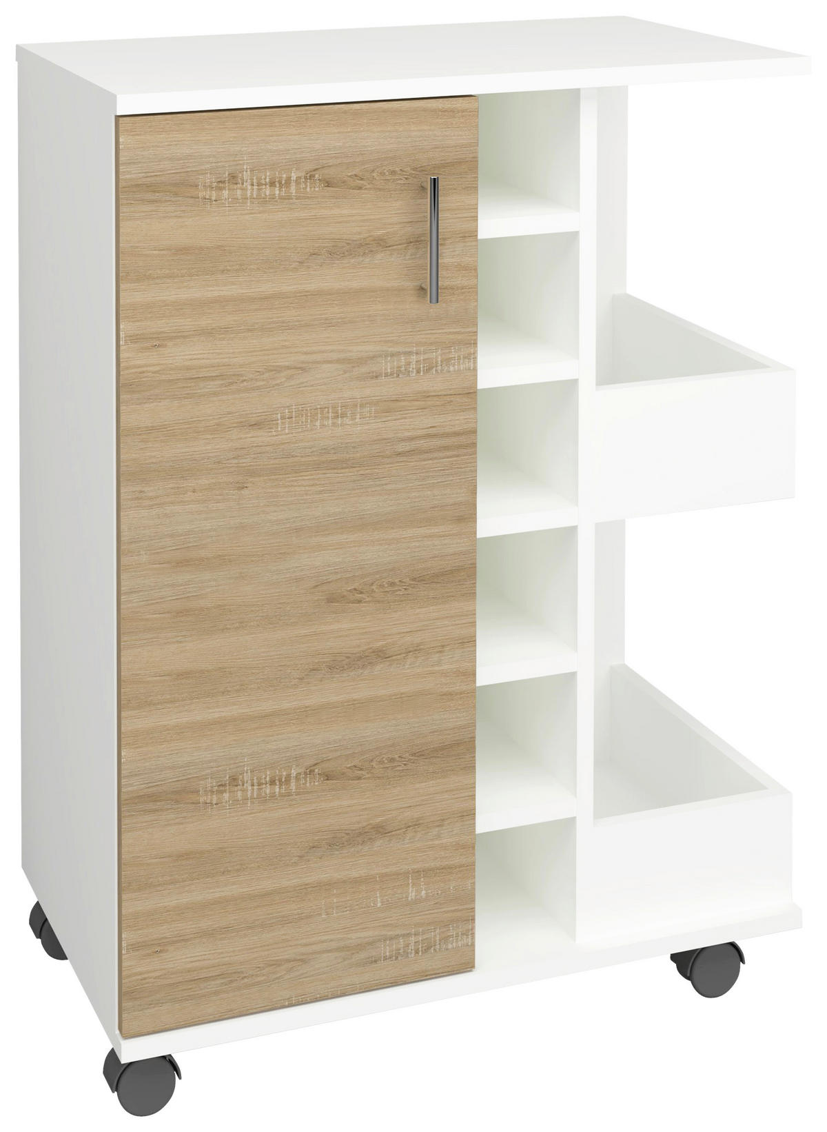 SERVIERWAGEN in Weiss, Sonoma Eiche  - Weiss/Silberfarben, Design, Holzwerkstoff/Kunststoff (63/85/40cm) - MID.YOU