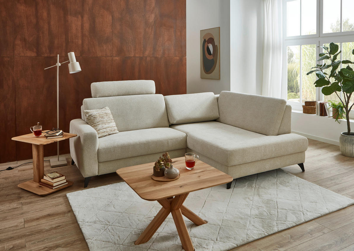 ECKSOFA Beige Chenille  - Beige/Schwarz, Design, Textil/Metall (239/182cm) - Valnatura