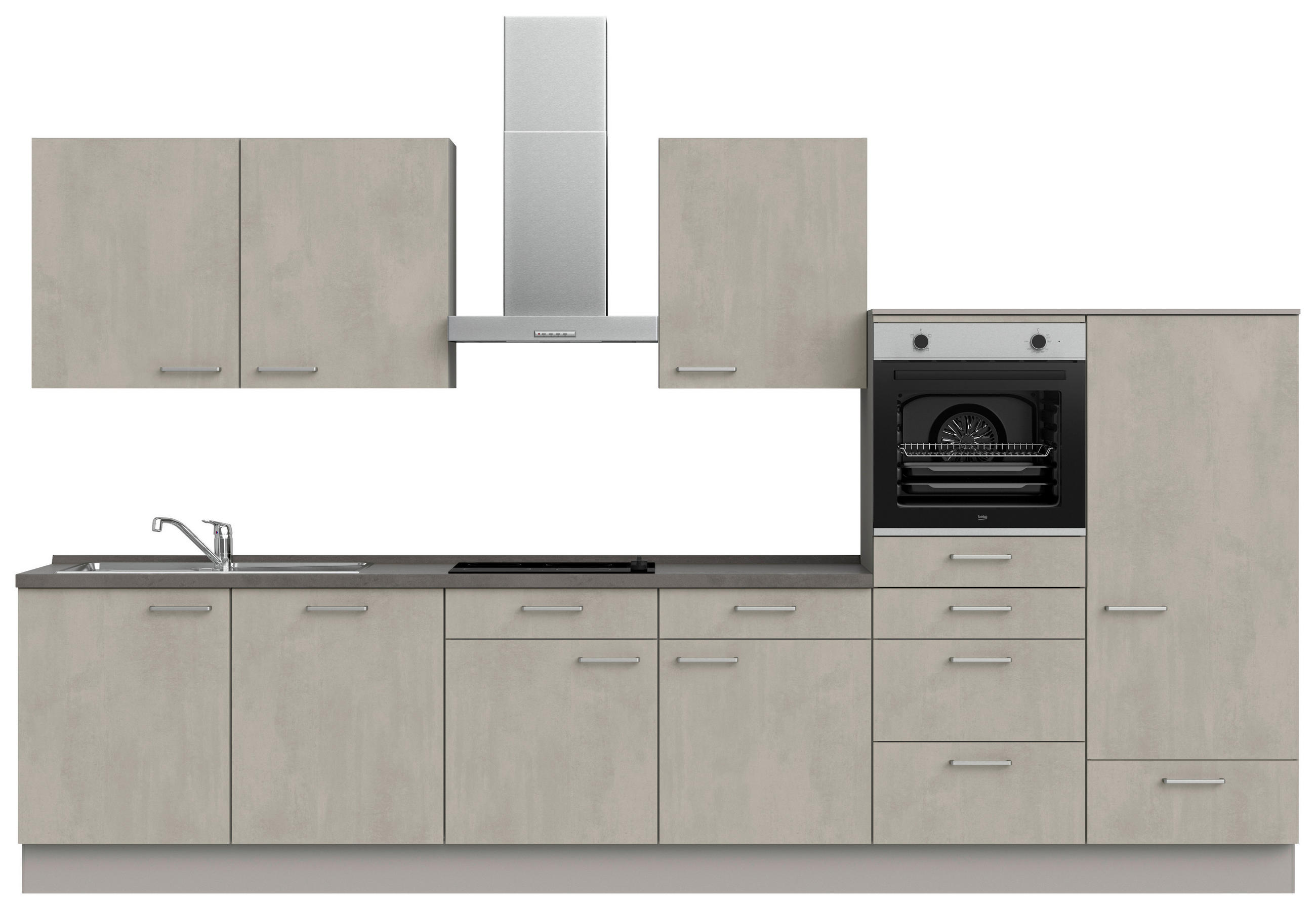KÜCHENBLOCK 360 cm   in Grau, Schieferfarben  - Schieferfarben/Edelstahlfarben, MODERN, Holzwerkstoff/Metall (360cm) - Nobilia