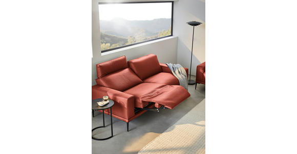 2,5-SITZER in Leder Rot - Rot/Schwarz, Design, Leder/Metall (200/102/92cm) - Johann Jakob