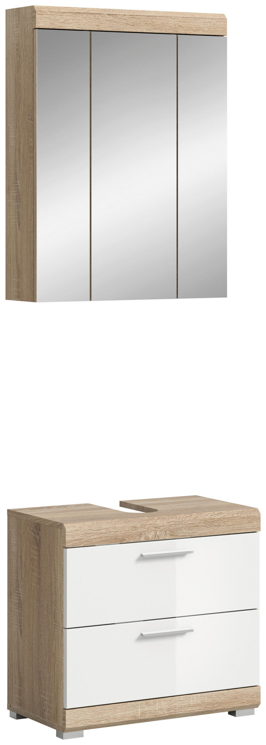 BADEZIMMER 2-teilig in 60 cm - Weiss Hochglanz/Silberfarben, Modern, Holzwerkstoff/Kunststoff (60cm) - MID.YOU