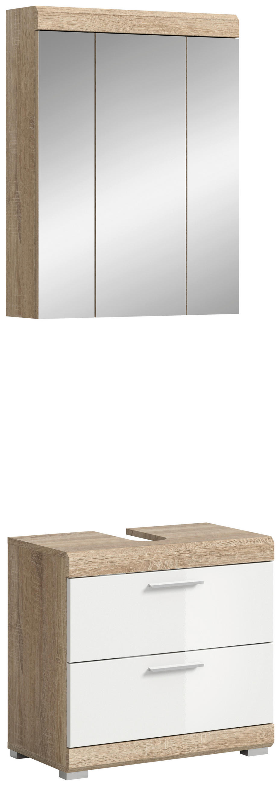 BADEZIMMER 2-teilig  in 60 cm  - Weiss Hochglanz/Silberfarben, Modern, Holzwerkstoff/Kunststoff (60cm) - MID.YOU