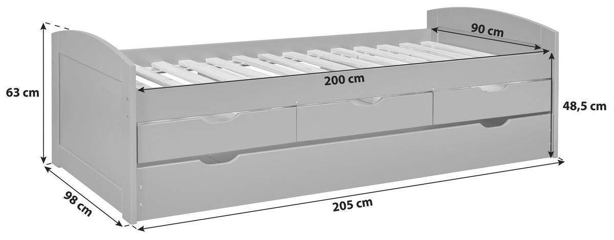 AUSZIEHBETT 90/200 cm Grau  - Naturfarben/Grau, Basics, Holz/Kunststoff (90/200cm) - MID.YOU