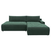 ECKSCHLAFSOFA  mit Schlafen auf Sitzhöhe, Rücken echt, Armteil rechts Cord Dunkelgrün  - Dunkelgrün/Schwarz, MODERN, Kunststoff/Textil (253/167cm) - Trendmanufaktur