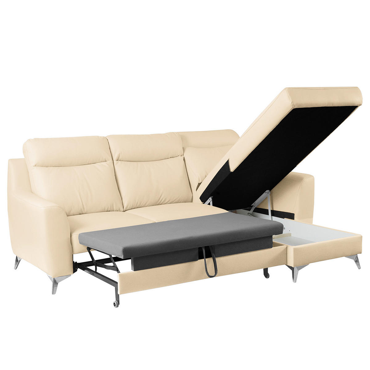 ECKSOFA Lederlook Echtleder Beige  - Chromfarben/Beige, Design, Leder/Textil (236/168cm) - Livetastic