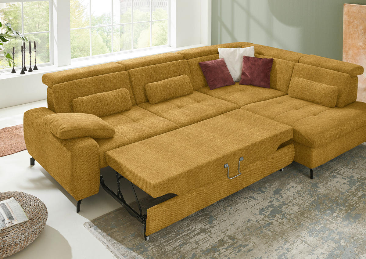 ECKSOFA Currygelb Chenille  - Currygelb/Schwarz, Design, Textil/Metall (310/220cm) - Beldomo Style