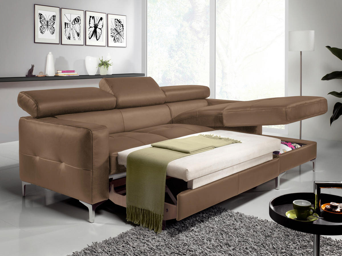 ECKSOFA in Echtleder Hellbraun  227/168 cm  - Chromfarben/Hellbraun, Design, Leder/Metall (227/168cm) - Livetastic