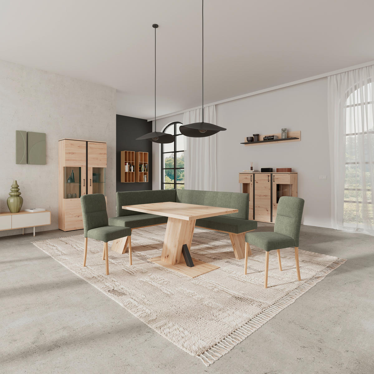 ECKBANK 140/160 cm Webstoff Grün   - Eichefarben/Grün, KONVENTIONELL, Textil (140/160cm) - Livetastic