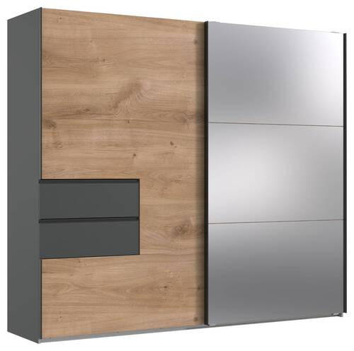 SCHWEBETÜRENSCHRANK  in Graphitfarben, Eichefarben  - Eichefarben/Schwarz, MODERN, Holzwerkstoff/Metall (250/216/65cm) - MID.YOU