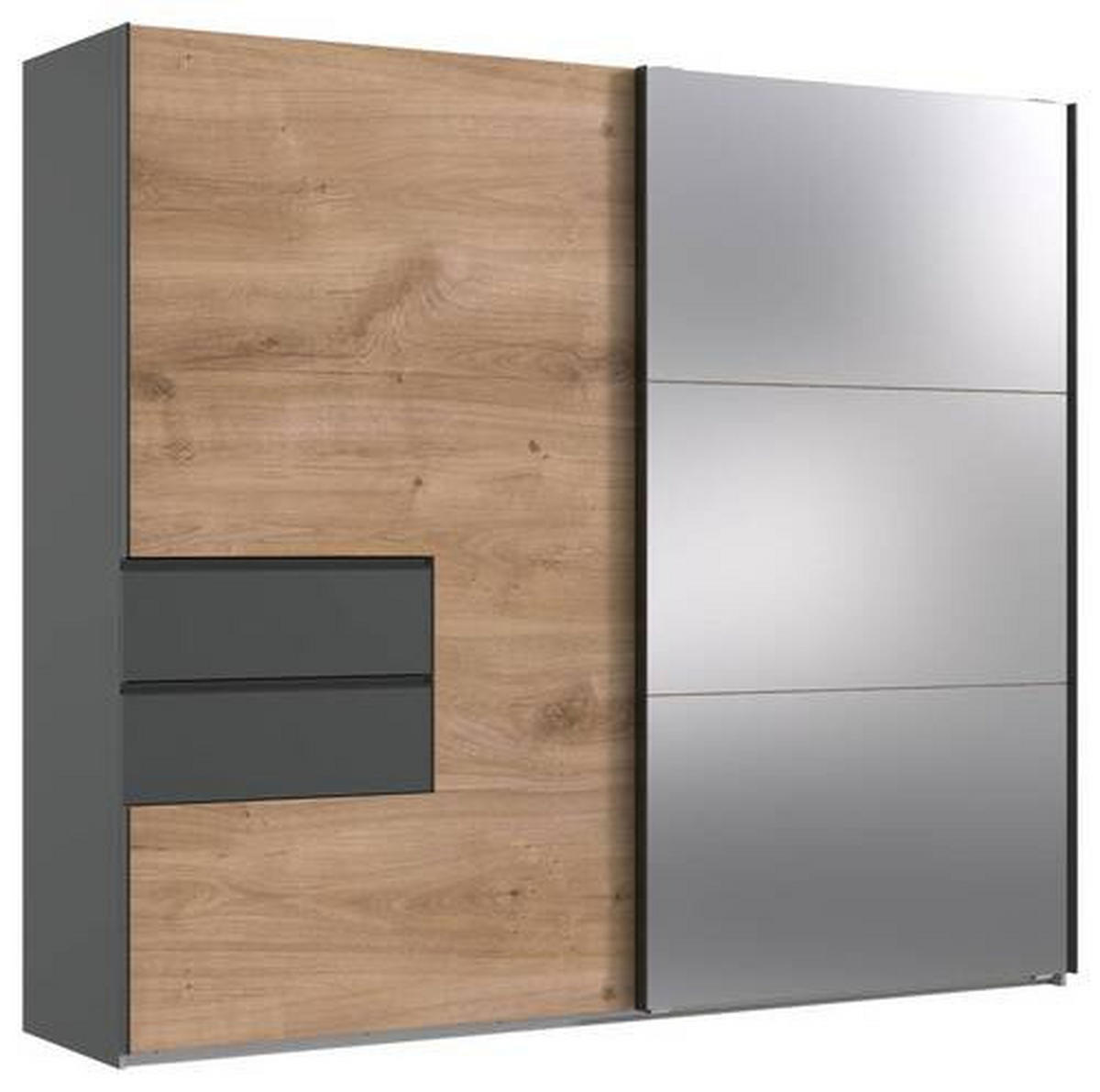 GARDEROB MED SKJUTDÖRRAR 250/216/65 cm 2-dörrar - grafitfärgad/svart, Modern, metall/trämaterial (250/216/65cm) - MID.YOU