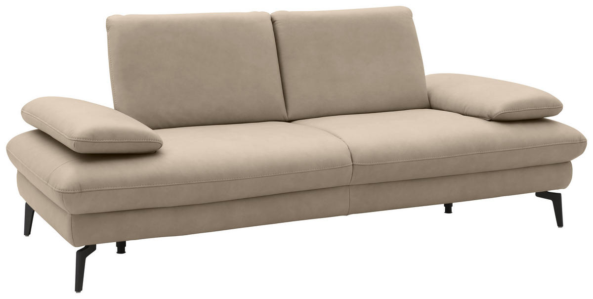 2,5-SITZER in Echtleder Beige  - Beige/Schwarz, Design, Leder/Metall (212/86/94cm) - Dieter Knoll
