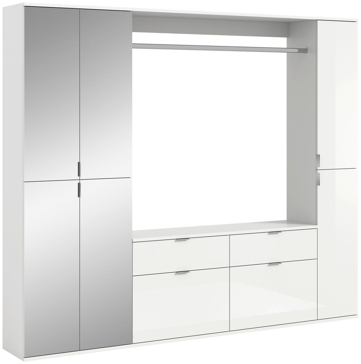 GARDEROBE 4-teilig 212/193/34 cm  - Weiss Hochglanz, Modern, Glas/Holzwerkstoff (212/193/34cm) - MID.YOU
