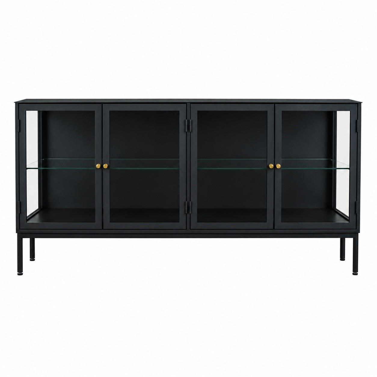 SIDEBOARD  167/80/37 cm  - svart/guldfärgad, Klassisk, metall/glas (167/80/37cm) - Niels Andersson