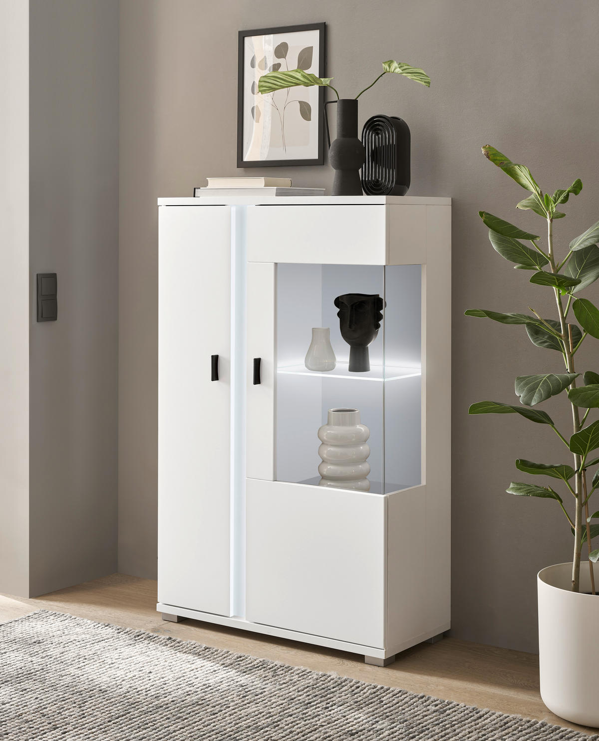 VITRINE in Weiß  - Silberfarben/Schwarz, Design, Glas/Holzwerkstoff (80/125/35cm) - MID.YOU