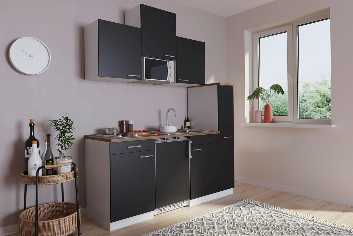 KÜCHENBLOCK 180 cm   in Schwarz  - Weiss/Nussbaumfarben, Basics, Holzwerkstoff/Kunststoff (180cm) - Respekta